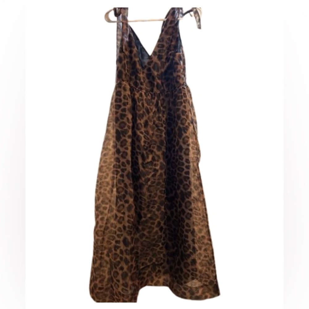 Anthropologie Danielrainn animal print sheer maxi dress. Size L.Tide Sleeveless.